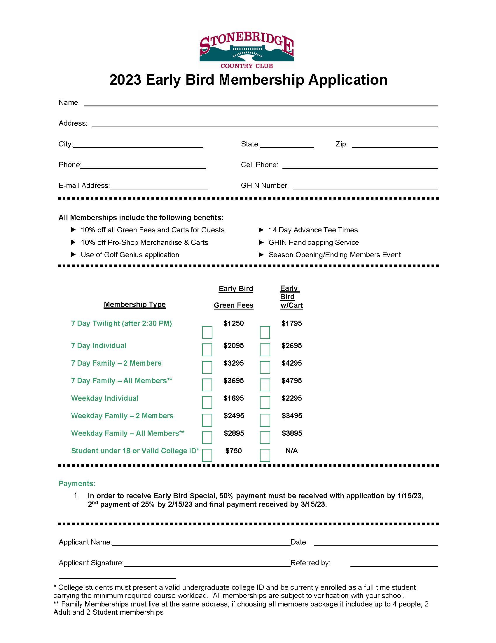 2023 Membership Application Early Bird Page 1