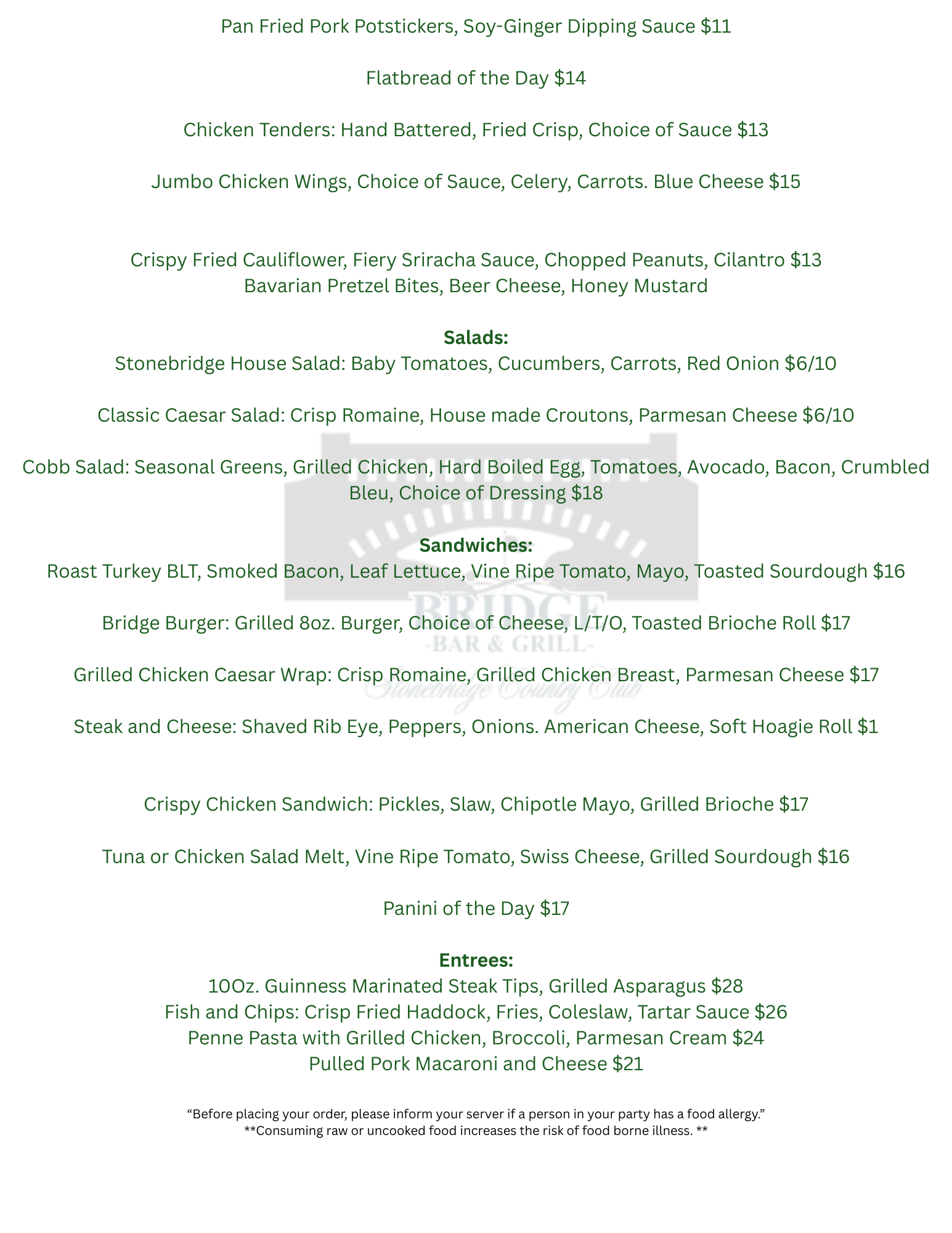 2026 pub menu Raw